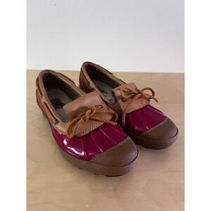 UGG Ashdale Slip-On Duck Shoe Leather Shearling Lined Red Tan size 7.5